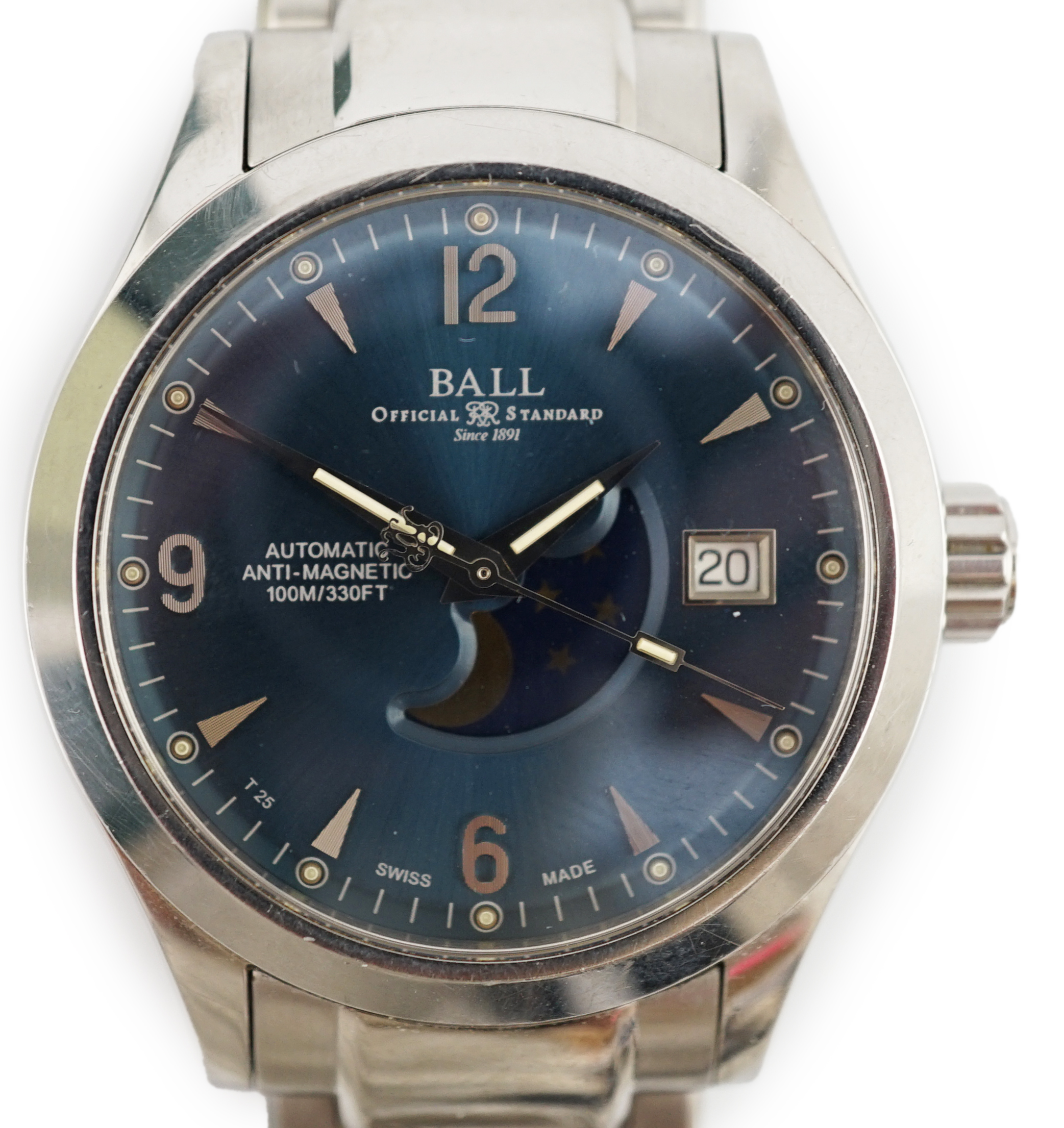 A gentleman's modern stainless steel Ball Official Standard Automatic Anti-Magnetic wrist watch